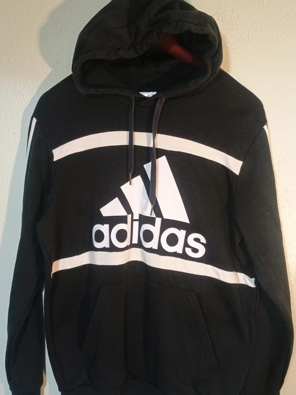 Adidas Black Pullover Hoodie with White Logo Men's L